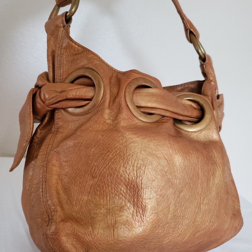 Kooba Mini Purse clutch Handbag painted Gold Metallic bronze beige brown glitter - Picture 3 of 5